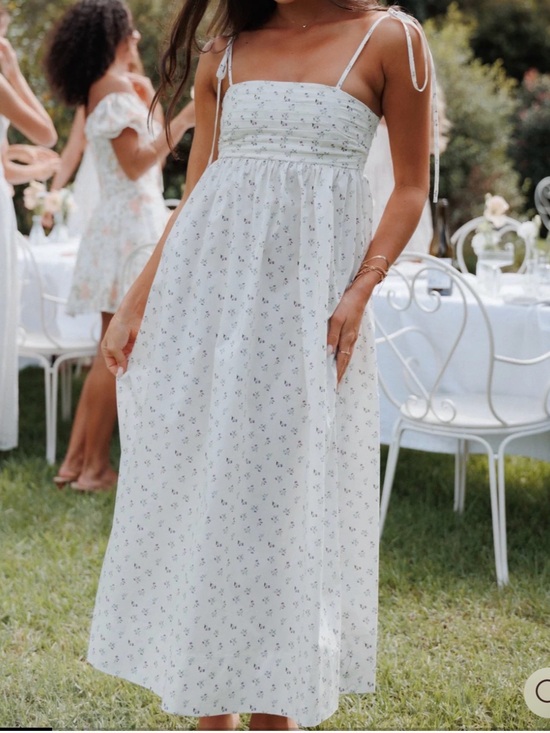 Petal & Pup Dresses & Skirts - Petal & Pup White Floral Tie-Strap Maxi Dress